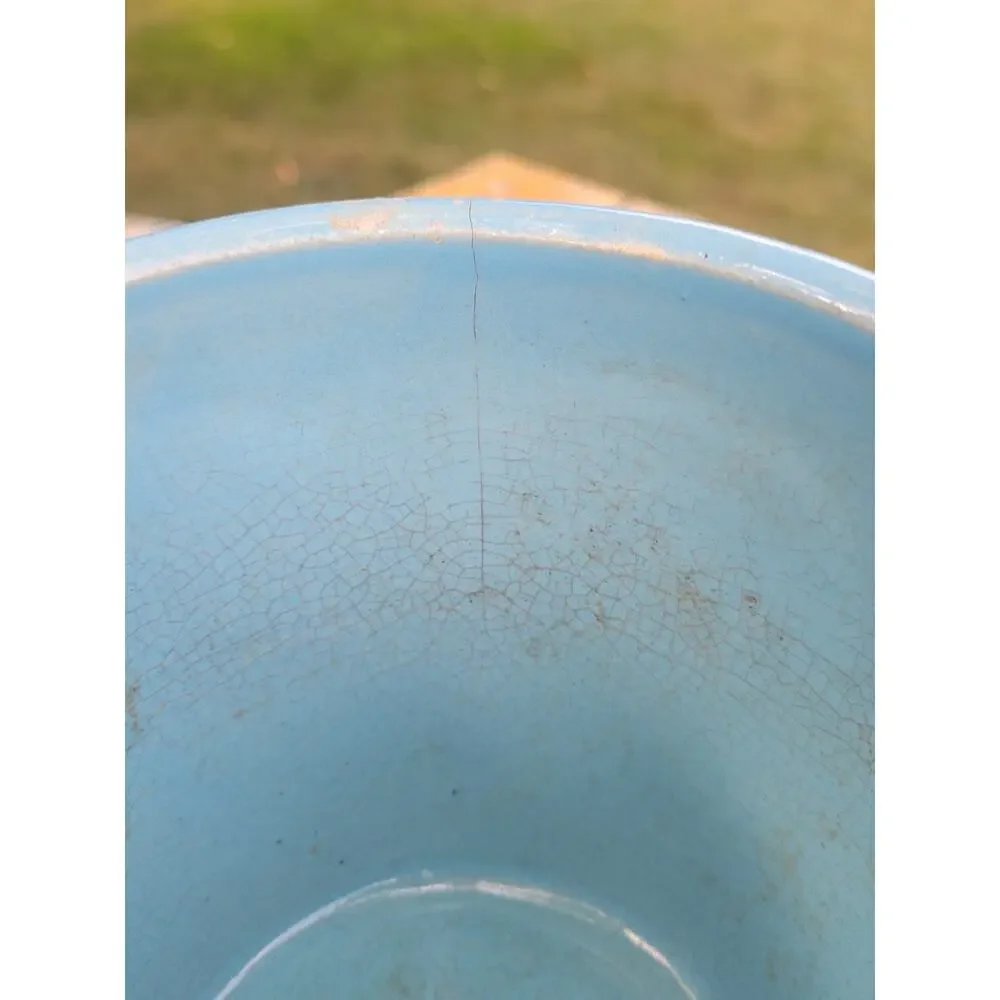 Vintage Robinson Ransbottom Blue Ceramic Flower Pot Planter MCM USA (Hairline)